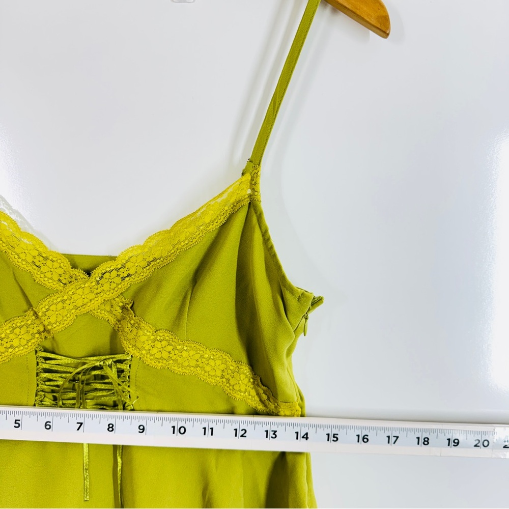 Forever 21 Y2K Green Lace Trim Babydoll Camisole Top Small Asymmetrical Fairy - Picture 5 of 8